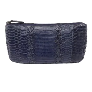 Bottega Veneta Navy Blue Python Skin Leather Zip Pouch Bag