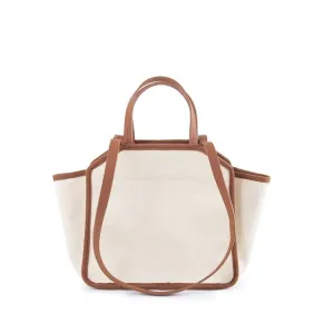 Brown & White Canvas Square Large Capacity Tote Bag | Handbag | Crossbody Bag