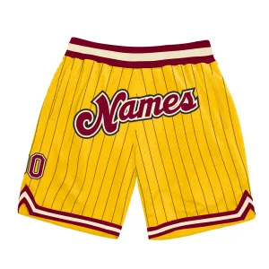 Custom Gold Black Pinstripe Maroon-Cream Authentic Basketball Shorts