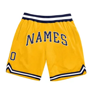 Custom Gold Navy-White Authentic Throwback Basketball Shorts