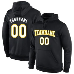 Custom Stitched Black White-Gold Sports Pullover Sweatshirt Hoodie