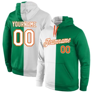 Custom Stitched Kelly Green White-Orange Split Fashion Sports Pullover Sweatshirt Hoodie