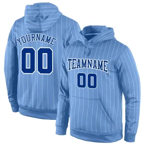 Custom Stitched Light Blue White Pinstripe Royal-White Sports Pullover Sweatshirt Hoodie