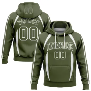 Custom Stitched Olive White 3D Pattern Design Contrast Color Stripe Sports Pullover Sweatshirt Hoodie