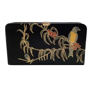 Dries van Noten Black Leather Clutch with Painted Birds