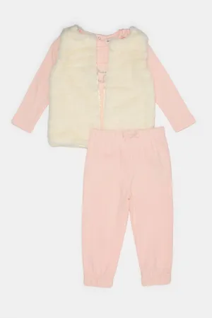 Infant Girls Pink Embellished Casual Set (3 Piece)