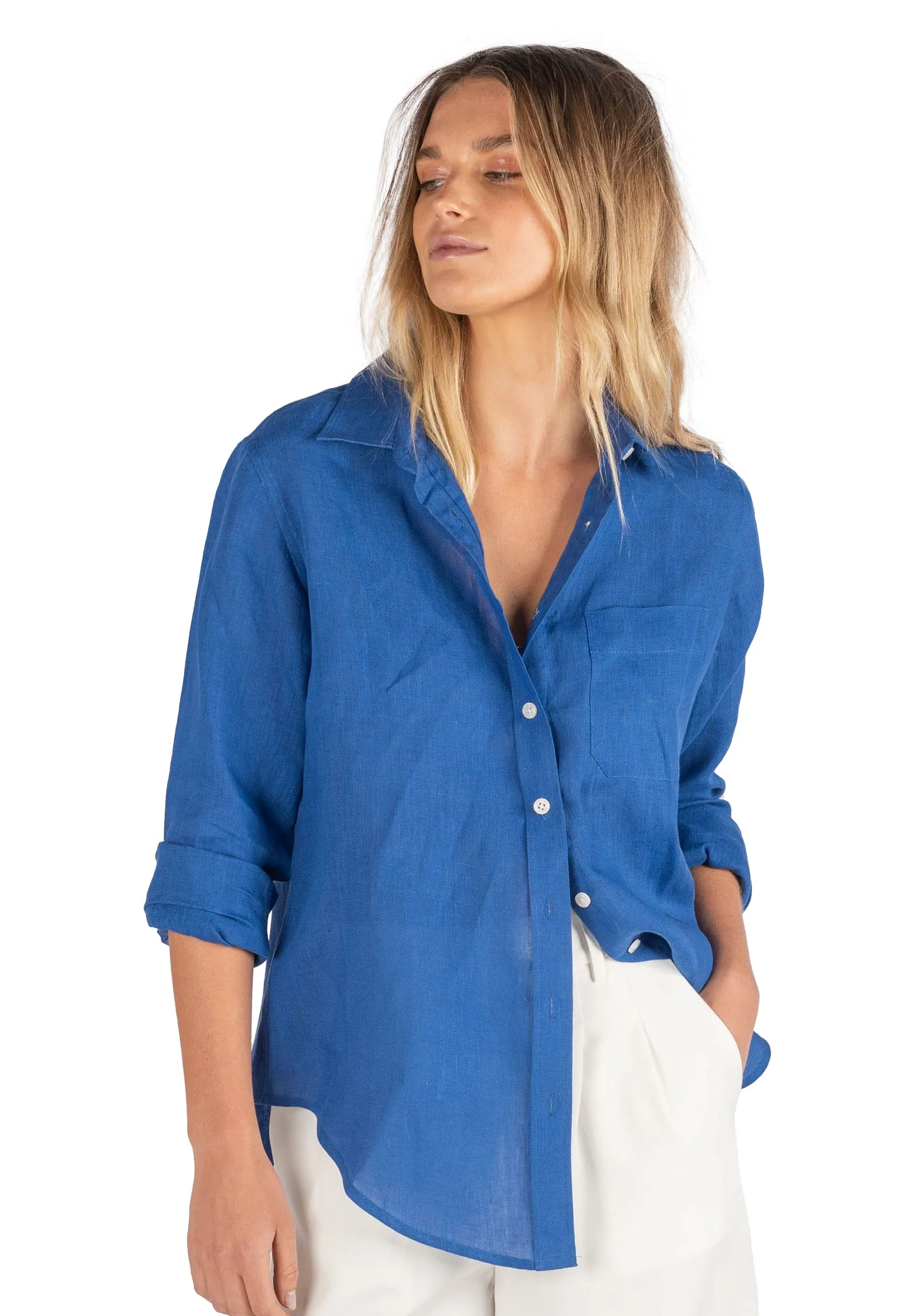 Iris Royal Blue Classic Fit Linen Shirt