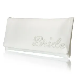 Ivory satin BRIDE bridal wedding clutch handbag