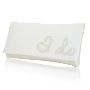 Ivory satin I DO wedding day bridal clutch handbag