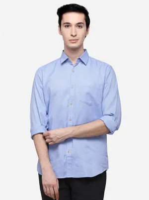 Sky Blue Tailored Fit Solid Casual Shirt | JadeBlue