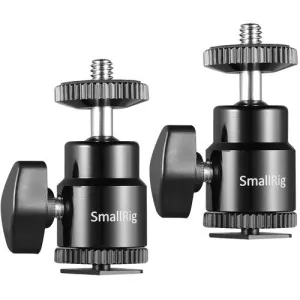 SmallRig 2059 Camera Hot Shoe Mount with Additional 1/4"-20 Screw Ball Head Cold Shoe Adapter (2-Pack)