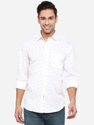 White & Navy Blue Printed Slim Fit Casual Shirt | JadeBlue