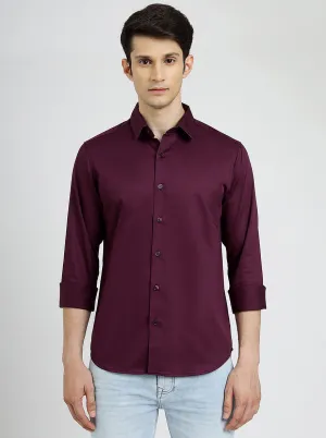 Wine Solid Slim Fit Casual Shirt | Greenfibre